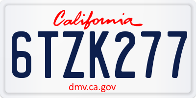 CA license plate 6TZK277