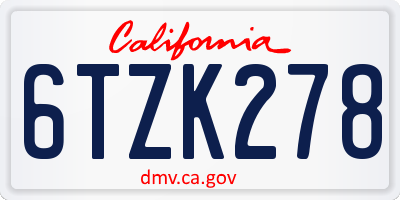 CA license plate 6TZK278