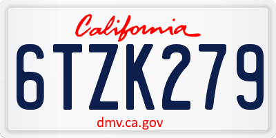 CA license plate 6TZK279