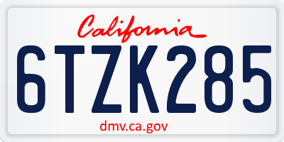 CA license plate 6TZK285