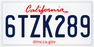 CA license plate 6TZK289