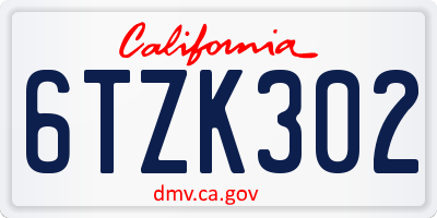 CA license plate 6TZK302