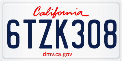CA license plate 6TZK308