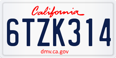 CA license plate 6TZK314