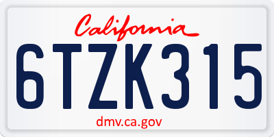 CA license plate 6TZK315