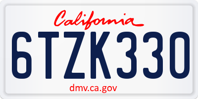 CA license plate 6TZK330