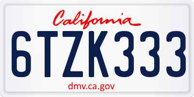 CA license plate 6TZK333