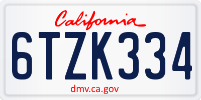 CA license plate 6TZK334