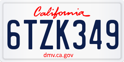 CA license plate 6TZK349