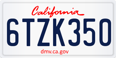 CA license plate 6TZK350
