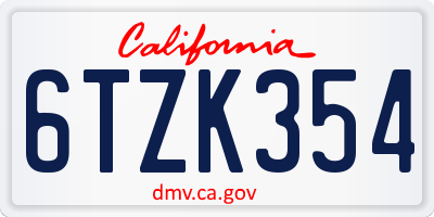 CA license plate 6TZK354