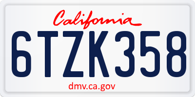 CA license plate 6TZK358