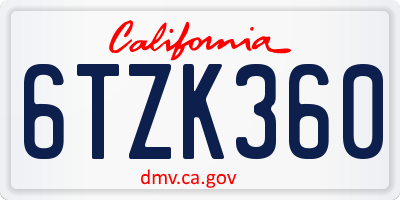 CA license plate 6TZK360