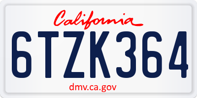 CA license plate 6TZK364