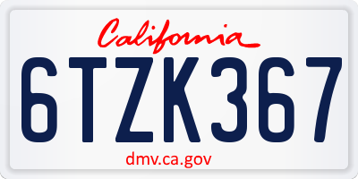 CA license plate 6TZK367