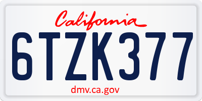 CA license plate 6TZK377