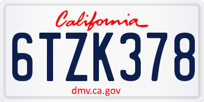 CA license plate 6TZK378