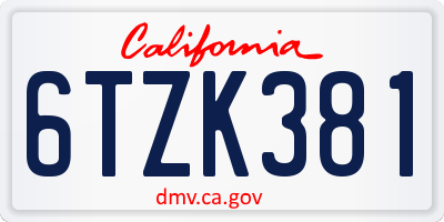 CA license plate 6TZK381
