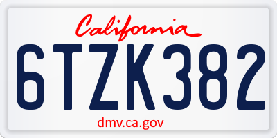 CA license plate 6TZK382
