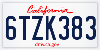 CA license plate 6TZK383