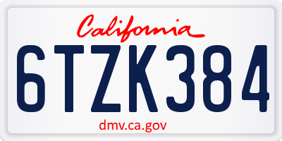 CA license plate 6TZK384