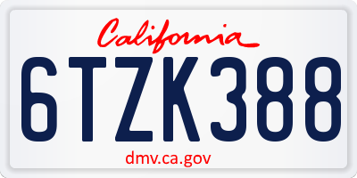 CA license plate 6TZK388