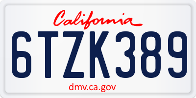 CA license plate 6TZK389