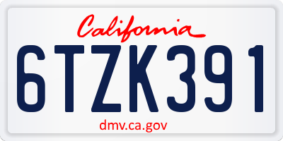 CA license plate 6TZK391