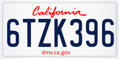 CA license plate 6TZK396