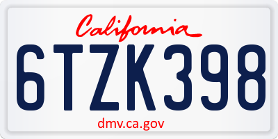 CA license plate 6TZK398