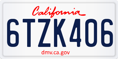 CA license plate 6TZK406