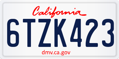 CA license plate 6TZK423