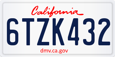 CA license plate 6TZK432