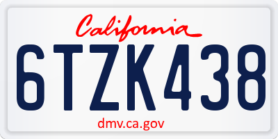 CA license plate 6TZK438