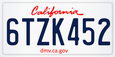 CA license plate 6TZK452