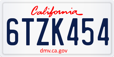 CA license plate 6TZK454