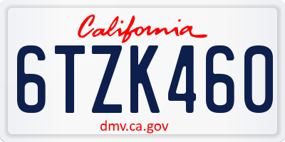 CA license plate 6TZK460