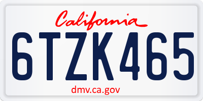 CA license plate 6TZK465