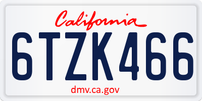 CA license plate 6TZK466