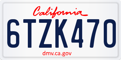 CA license plate 6TZK470