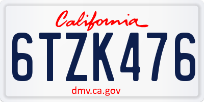 CA license plate 6TZK476