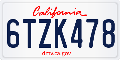 CA license plate 6TZK478