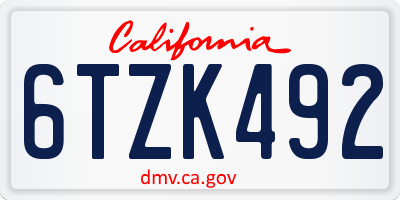 CA license plate 6TZK492