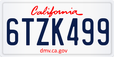 CA license plate 6TZK499