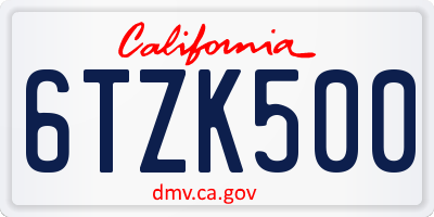 CA license plate 6TZK500