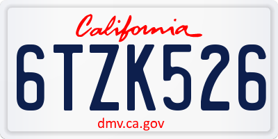 CA license plate 6TZK526