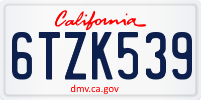 CA license plate 6TZK539
