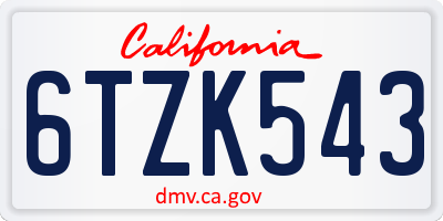 CA license plate 6TZK543