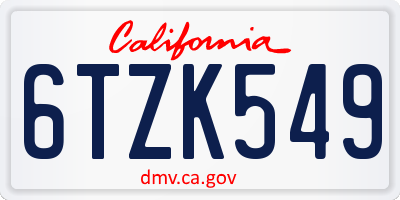 CA license plate 6TZK549