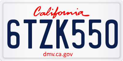 CA license plate 6TZK550